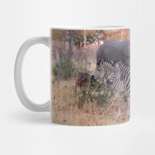 Zebras and Elephants together in Moremi Game Reserve, Botswana, Africa Mug